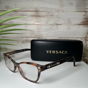 VERSACE Eyeglasses VE 3190 5074 52-16 140 Tortoise Cat-Eye Frames with Studs